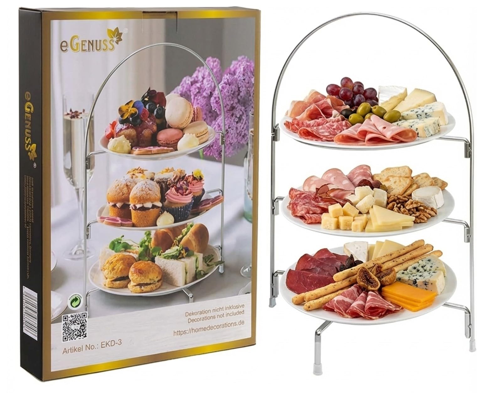 Présentoir à Gâteaux et Apéritifs 3 Niveaux en Acier Inoxydable Argenté, Lot de 1/2/3/6, Support Plateau de Service Buffet 50 cm avec Pieds Antidérapants, Décoration Table pour Mariage