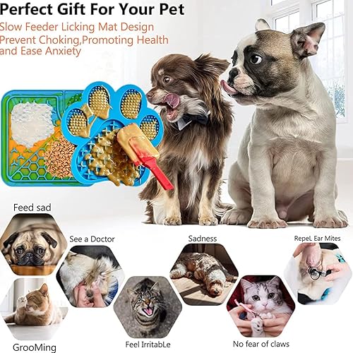 Miniatura 2 de Alfombrilla para lamer perros y gatos, 2 alfombrillas para lamer perros con ventosas para aliviar la ansiedad del perro, comedero lento para perros,