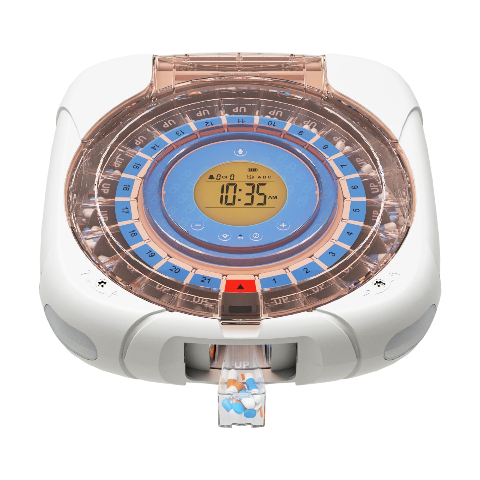 Retekess TH017 Distributore Automatico di Pillole, Comunicazione Wi-Fi Wireless, Espulsione Automatica Delle Pillole, 21 Scomparti per Pillole, due Opzioni di Alimentazione, per Anziani