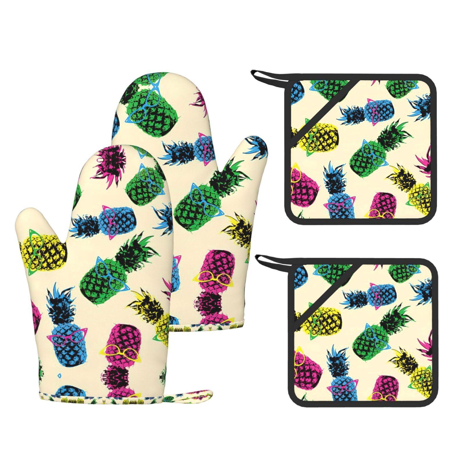 Maniques et gants de cuisine rétro en silicone imperméable à poche