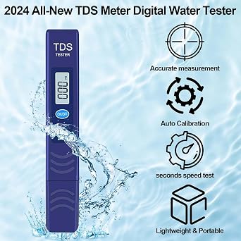 TDS Meter, Digital Water Quality Tester with Automatic Temperature Compensation (ATC), 0-9990 ppm Range, for Drinking Water, Tap Water, Aquariums, Water Filters (Blue)