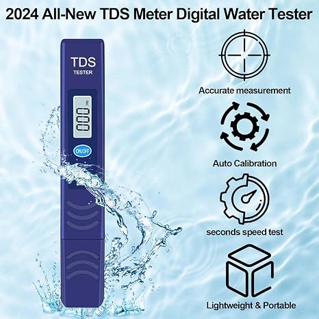 TDS Meter, Digital Water Quality Tester with Automatic Temperature Compensation (ATC), 0-9990 ppm Range, for Drinking Water, Tap Water, Aquariums, Water Filters (Blue)
