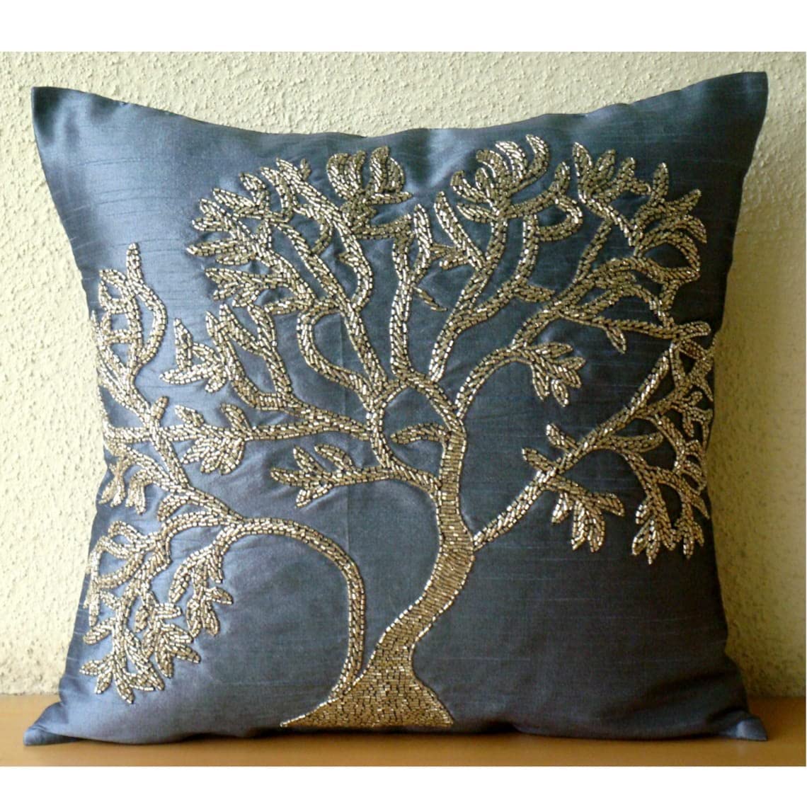 The HomeCentric Federa Cuscino 40x40 Cm In Tela Ruvida Blu E Beige - Strisce Contemporanee
