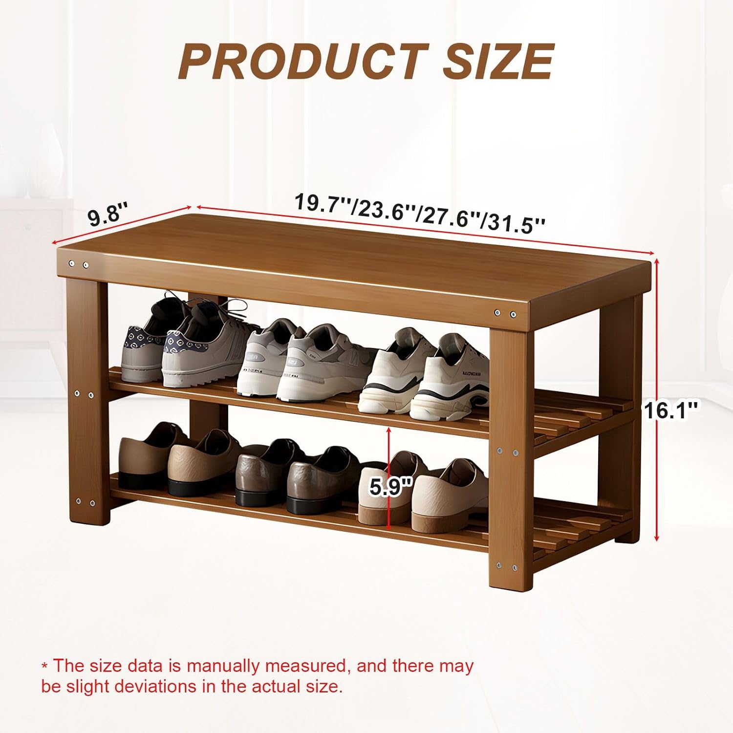 Bamboo Shoe Bench with Storage, 3 Tier Sturdy Shoe Rack Bench for Entryway, 220lb Capacity & Space-Saving, Modern Style for Hallway, Bedrooms, Living Rooms