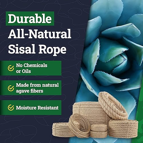 Miniatura 3 de Cuerda de sisal trenzada (316 pulgadas - 1 pulgada) - Nudos SGT - Todas las fibras naturales - Resistente a la humedad y a la intemperie - Marina,