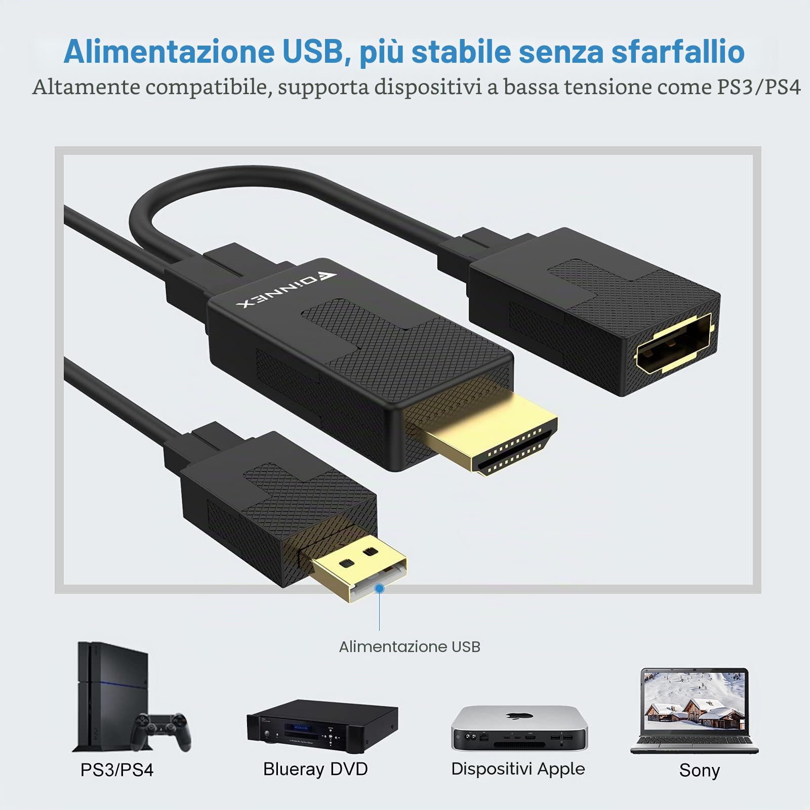 FOINNEX Cavo a DisplayPort 2M, Convertitore HDMI su DP, 4K@60Hz, Cavi con Audio per XBOX One, NS, Mac Mini, PC a Monitor e TV