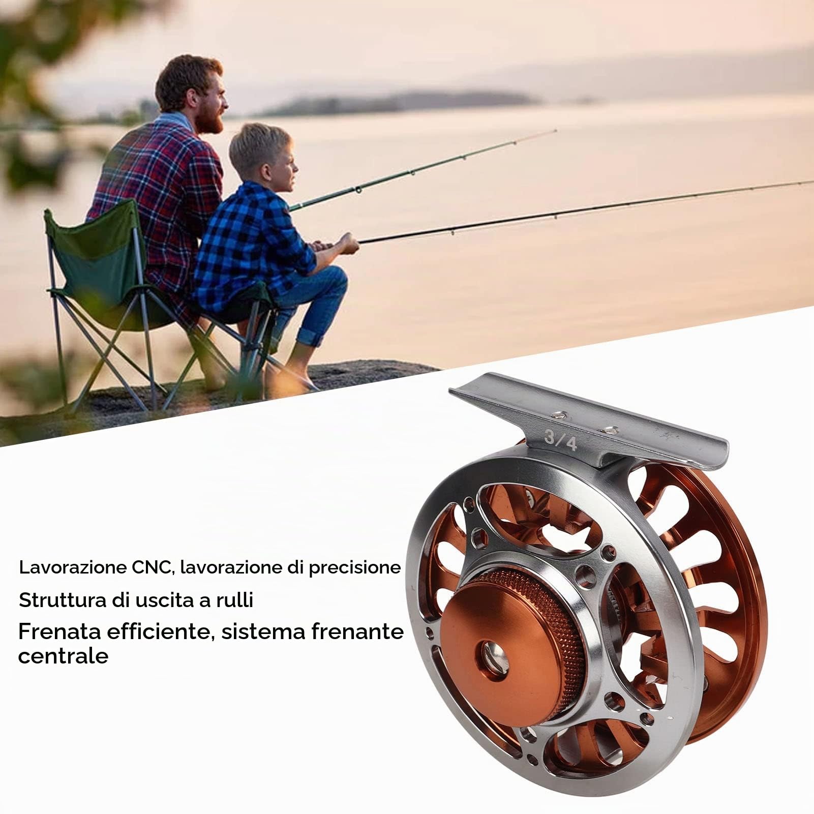 Fockety Mulinello da Pesca a Mosca, Mulinello da Mosca con Corpo in Lega di Alluminio Lavorato CNC da 3/4 di Peso, 1:1 Rapporto di Trasmissione 3 Cuscinetti sigillati Mulinello da Pesca