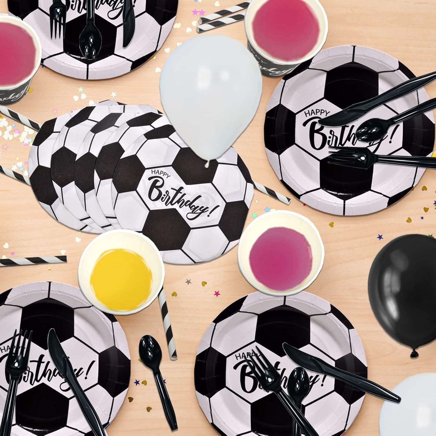 DYLIVeS 192 Pcs Soccer Birthday Party Supplies, Soccer Themed Party Decorations Soccer Party Favors Packs Disposable Tableware for Kids, 8" Paper Plates Cups Napkins Straws Balloons Cutlery, Serve 24