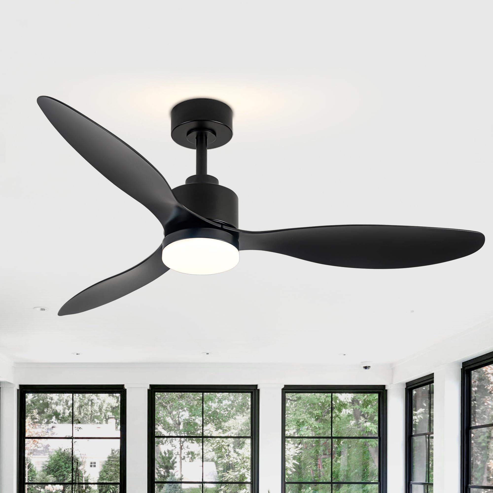 52" Ceiling Fans with Lights and Remote, Quiet DC Motor, 3 Reversible Blades, 6-Speed, Modern Black Ceiling Fan with 3-Color LED Light Fandelier for Bedroom Living Room