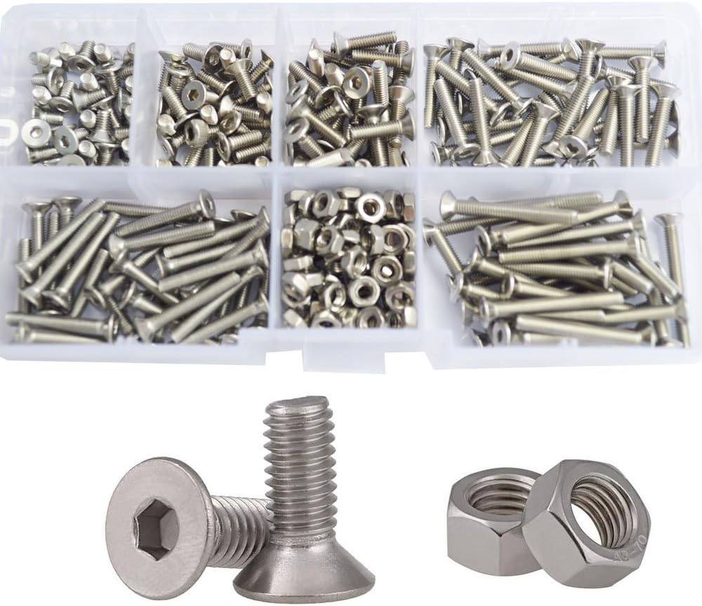 Hex Flat Head Socket Cap Machine Screw Thread Metric Countersunk Hexagon Head Bolt Nut 304 Stainless Steel Assortment Kit Set M3 (Size: M3)