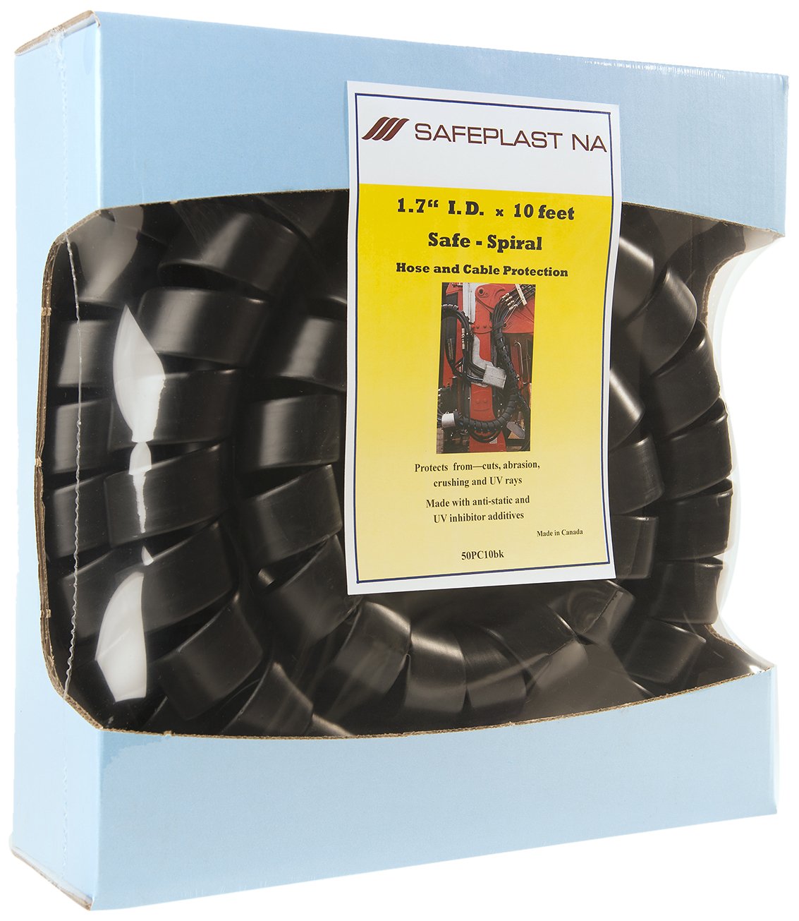 Safe-Spiral Pre-Cut Spiral Wrap Hose Protector, 2.0" OD, 10' Length, Black