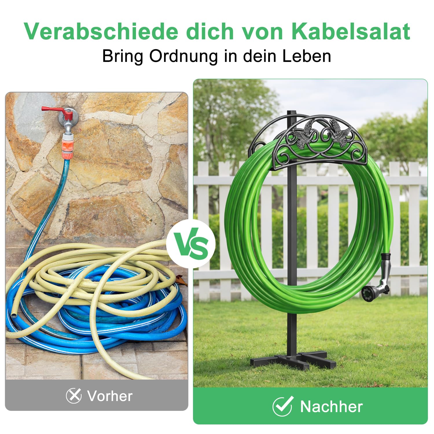 Gartenschlauchhalter, 109,5 cm StandfesterGartenschlauch Halterung Vogelart Schlauchhalter Freistehend, Abnehmbarer Metall Wasserschlauch Ständer Schlauchhalter für Garten und Rasen
