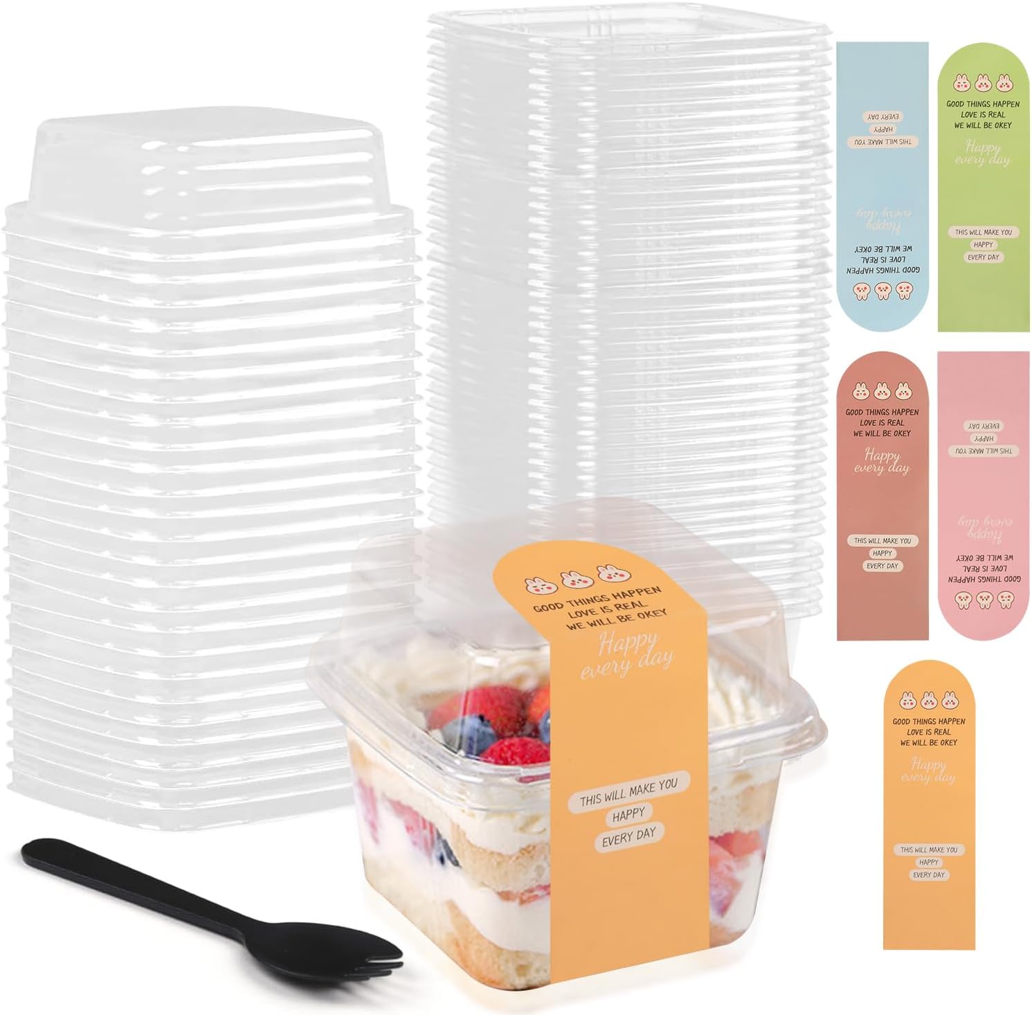 Nsmykhg Clear Square Dessert Parfait Cups with Lids, 100 Pack 8 oz Disposable Party Cups, Fruit & Appetizer Serving Dishes for Oatmeal & Dessert