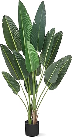 Amyove 6 Feet Artificial Tree Bird of Paradise with 13 Trunks, 72 inch Faux Plant Fake Banana Tree Plant with Pot for Home, Decor, Indoor, Outdoor, Living Room, Office-1Pack