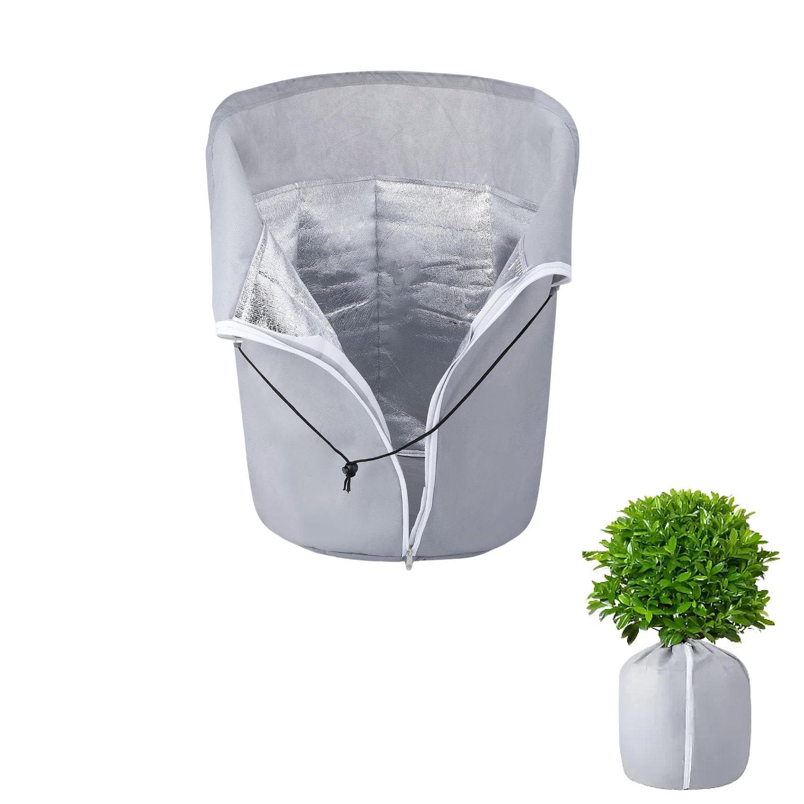 LWZko 2Pcs Plant Covers for Winter, 40 x 50 cm Frost Covers for Outdoor Plants, Flower Pot Protection Bag, Thermal Plant Pot Cover with Drawstring & Zipper for Outdoor Trees Potted Plants (Grey)