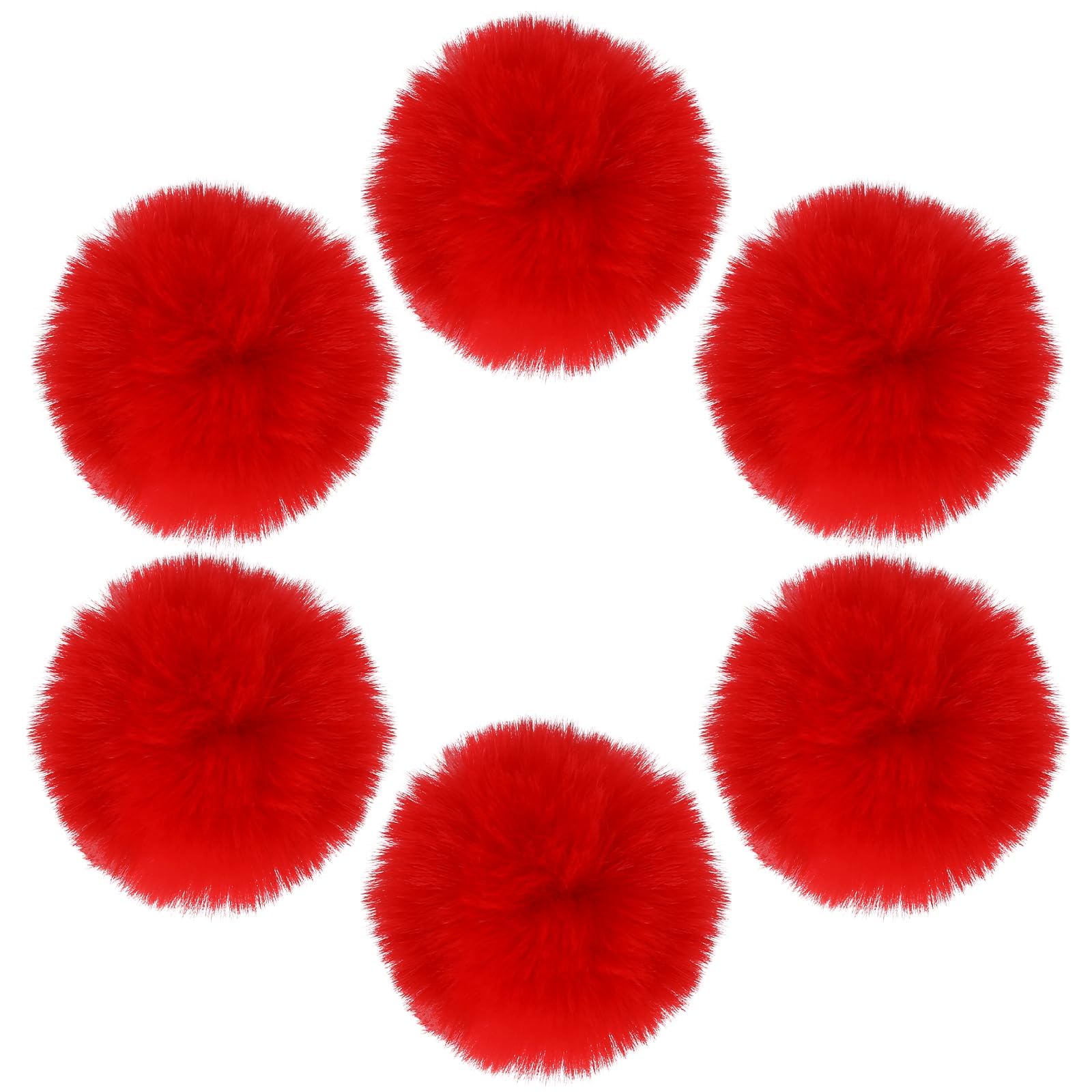 6 Pompons Ronde Fausse Fourrure 7 Cm – Boules Duveteuses Colorées Rouge/Blanc/Noir Pour Bonnet, Écharpe, Sac, Noël, Porte-Clés DIY
