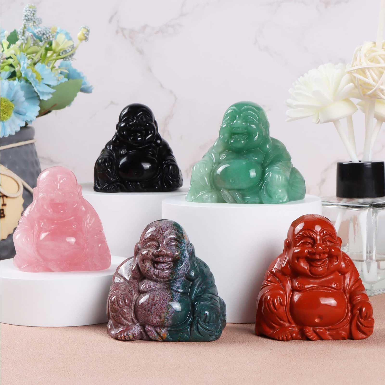 5 Stück Kristalle Buddha handgeschnitzte Heilsteine ​​Figur