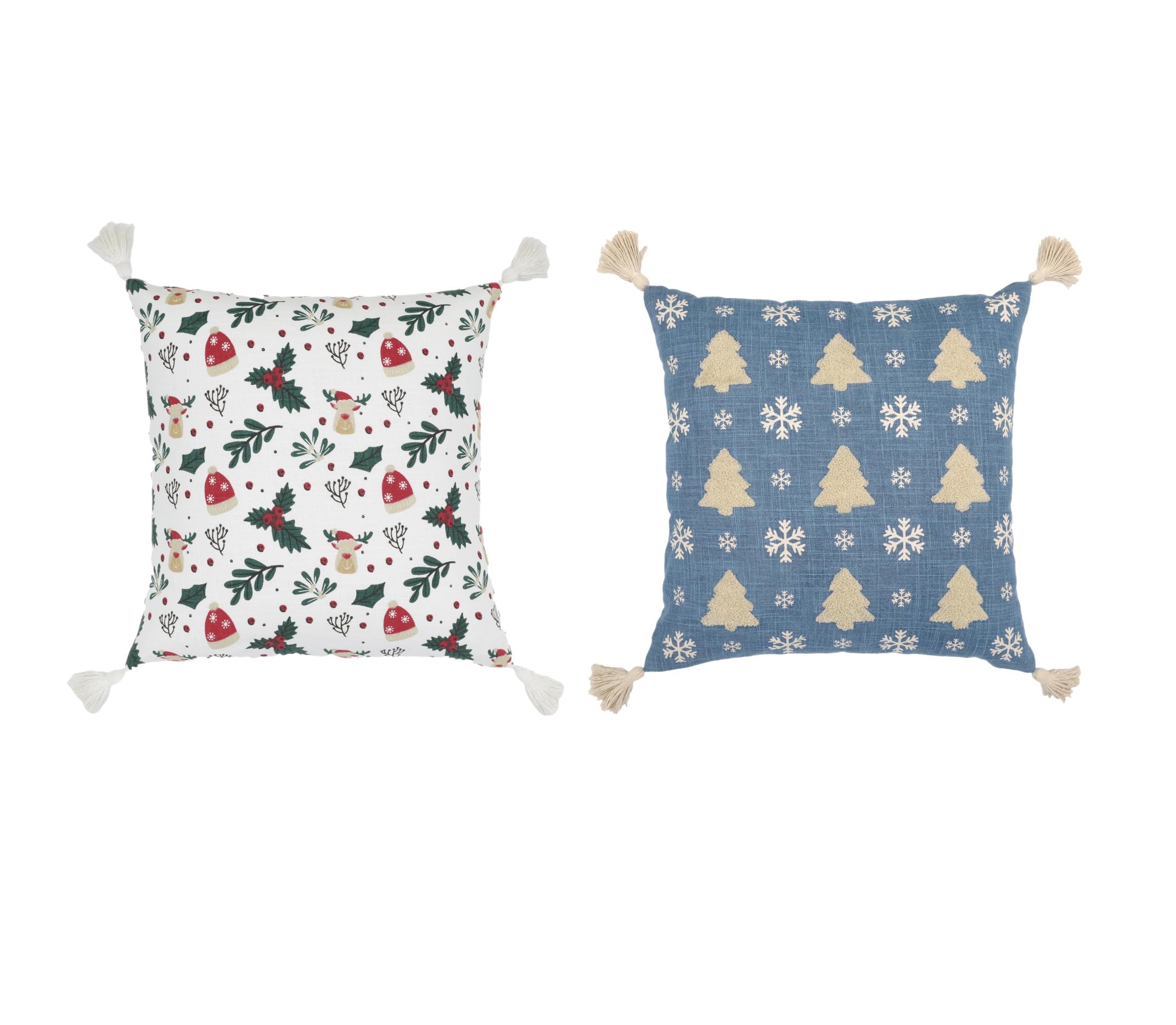 Juego de 2 fundas de cojín decorativas navideñas | Fundas de cojín | Cojín decorativo | WinterFeest Magic | 45x45 cm | Algodón y Poliéster | Blanco y Azul | Sin cojín interior