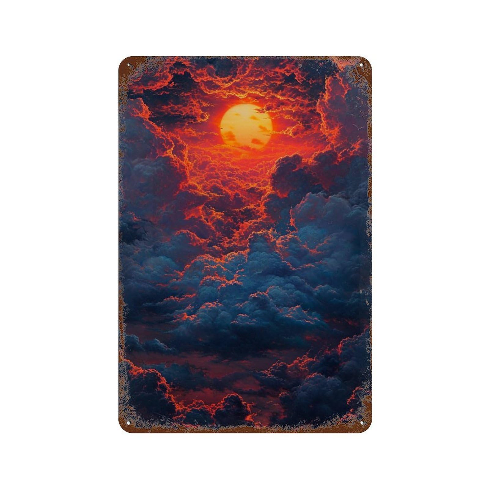Sunset Clouds Wallpaper Distressed Metal Wall Sign 11.8"x7.9", Ideal for Pub, Kitchen And Man Cave Decor