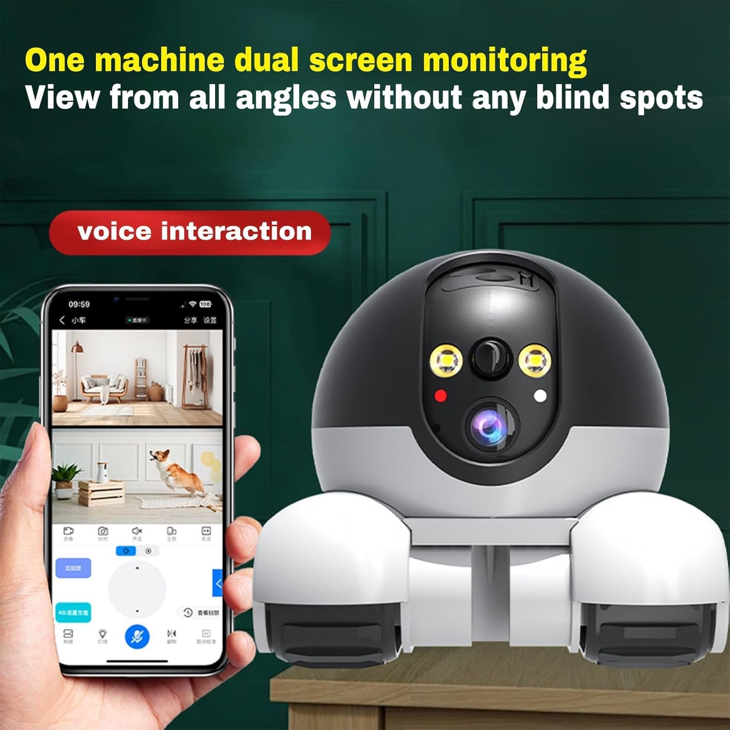 Telecamera di sicurezza domestica per animali domestici, 1080P, telecamera mobile per interni, conversazione a 2 vie, rilevamento del movimento, visione notturna, telecamere mobili wireless con