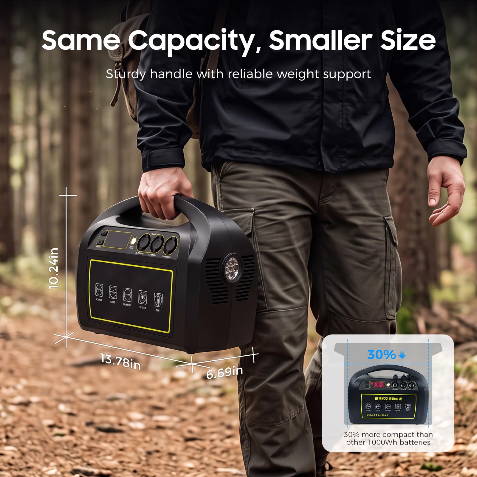 Przenośna Stacja Zasilająca 1000W 1056Wh, Power Station 220V Pure Sine Wave, Generator Energii z Akumulatorem Litowym, 3x AC Wyjście USB i Car Port, Zasilanie Awaryjne Outdoor Camping RV