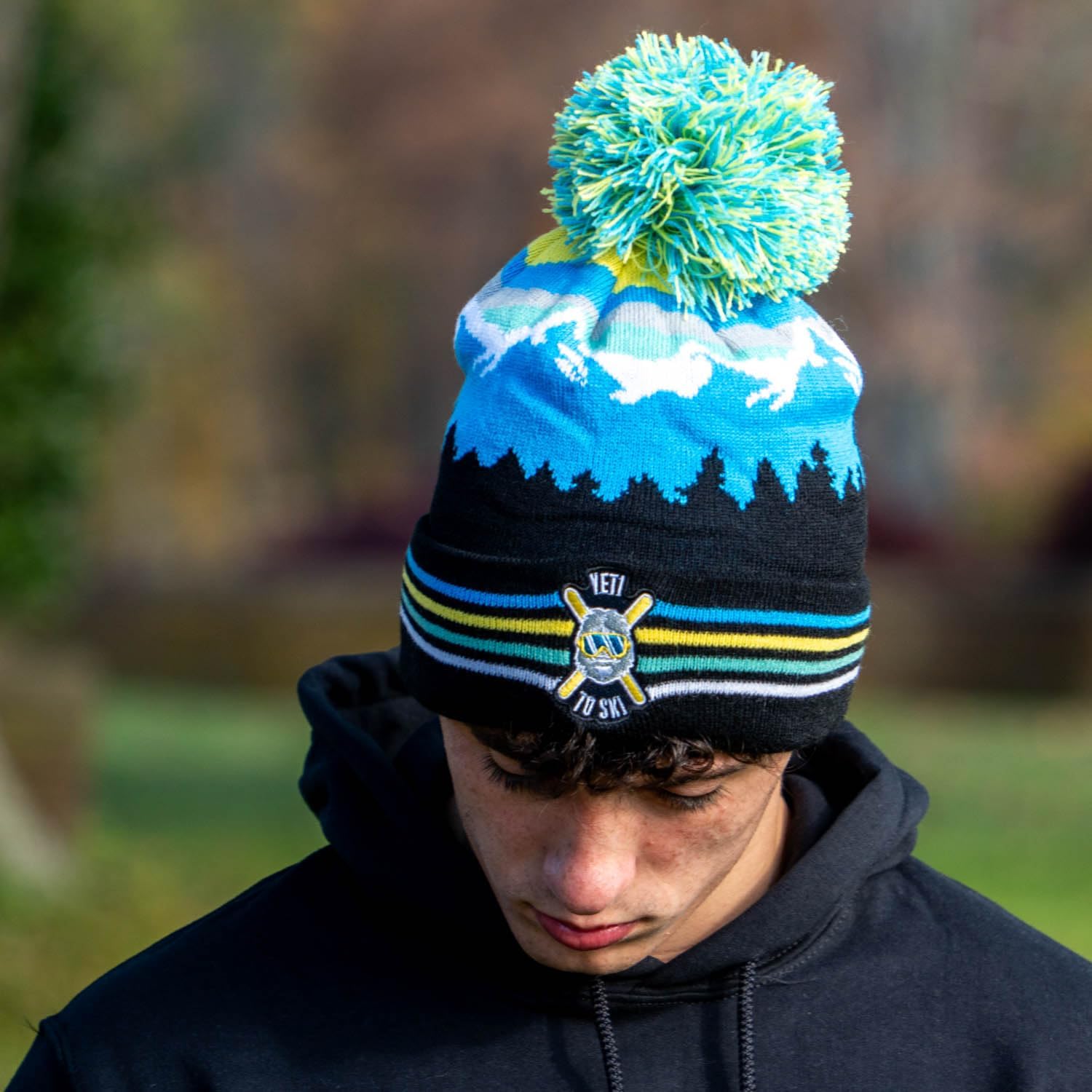 ChalkTalkSPORTS Skiing Knitted Beanie Hat | Yeti to Ski Pom Beanie - Image 4