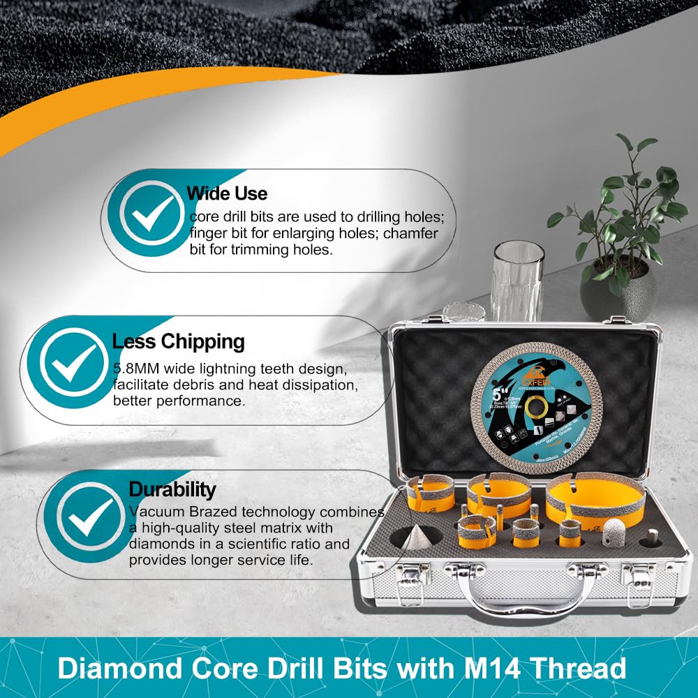 Foret Diamant Carrelage Kit - (6/6/8/20/25/35/50/68/100mm+20mm Fraise+50mm Mèches Chanfrein Biseautées+Adaptateur) Scie Cloche Diamantée pour Porcelaine Carrelage Marbre Granit