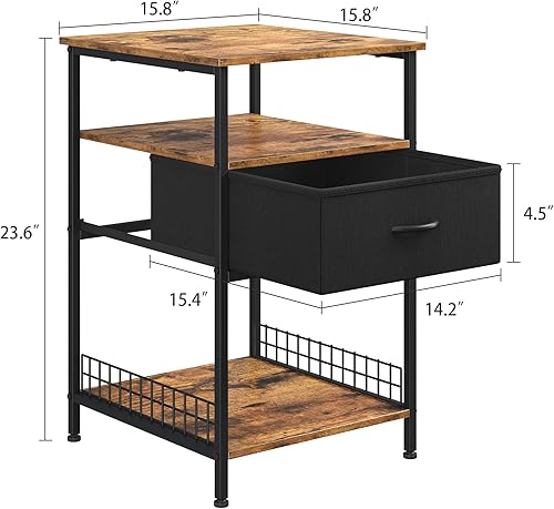 Miniatura 3 de EnHomee Juego de 2 mesitas de noche mesas auxiliares con estante abierto de 3 niveles y cajón negro juego de 2 mesitas auxiliares para dormitorio