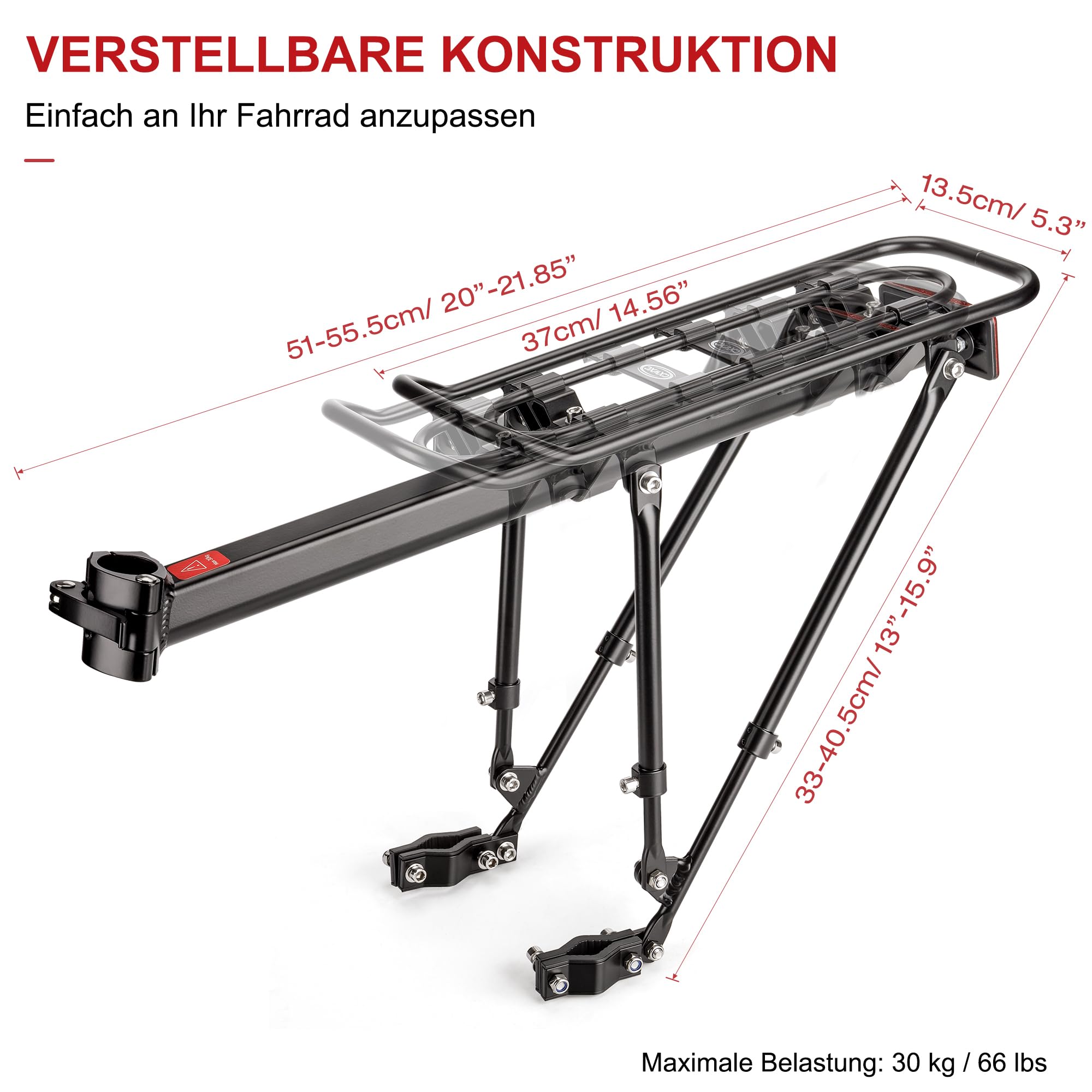CXWXC Fahrrad-Gepäckträger hinten, Sattelstützen-Gepäckträger, 30 kg Tragkraft, für Fahrradtaschen, Radtouren und E-Bikes