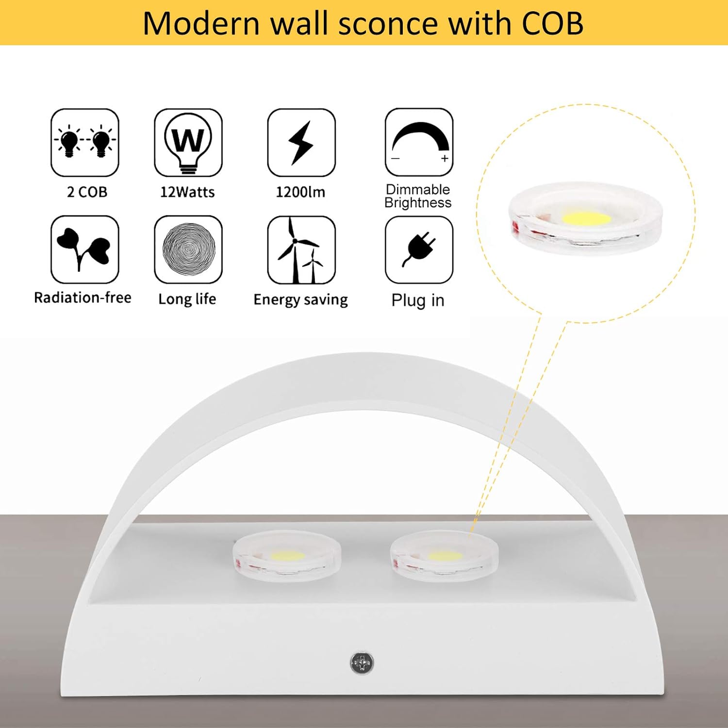 Lightess 12W Plug in Wall Sconces Modern LED Wall Light Dimmable Indoor Up Down Wall Lamp for Bedroom Living Room Hallway Staircase, Warm White, Aluminum