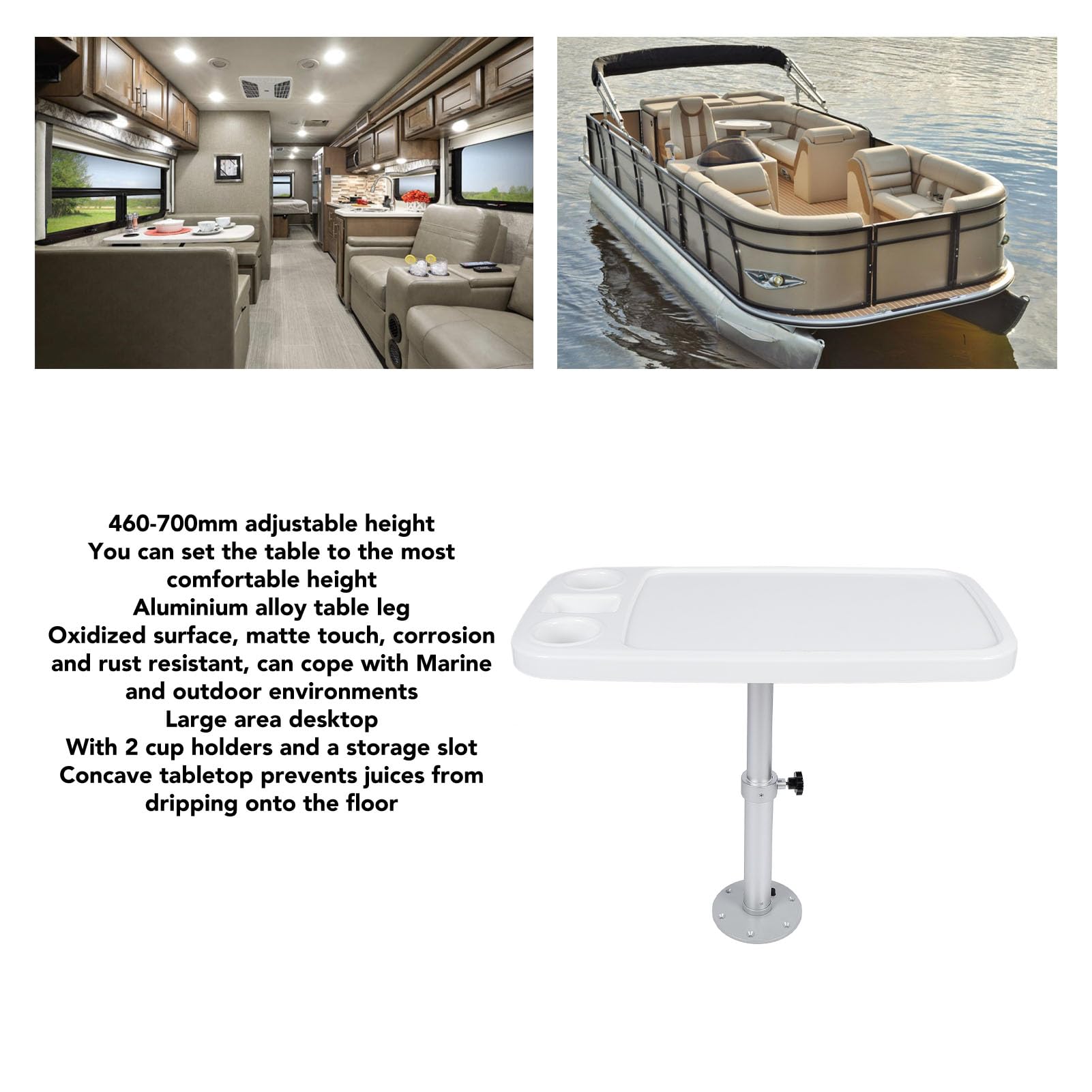 Tavolo per Camper 460-700 Mm Tavolo per Barca Rimovibile in Altezza Regolabile e Set di Base con 2 Portabicchieri Set Tavolo per Barca Rimovibile per Ponte di Pontone per Yacht