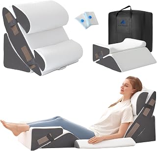 Ahpmeoa 6PCS Memory Foam Wedge Pillow Set for Post-Surgery Recovery, Acid Reflux, Sitting Up in Bed - Adjustable 16+ Positions, White/Grey