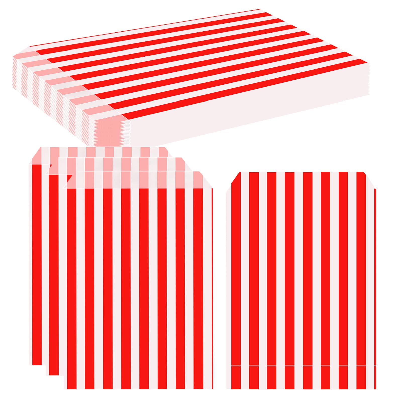 Striped Sweet Paper Bags 100 Pack, 13 x 18 cm 5 x 7 Inch Red Candy Treat Bags, Paper Party Favour Bags for Wedding Buffet Pick n Mix Popcorn Christmas Cake Gifts