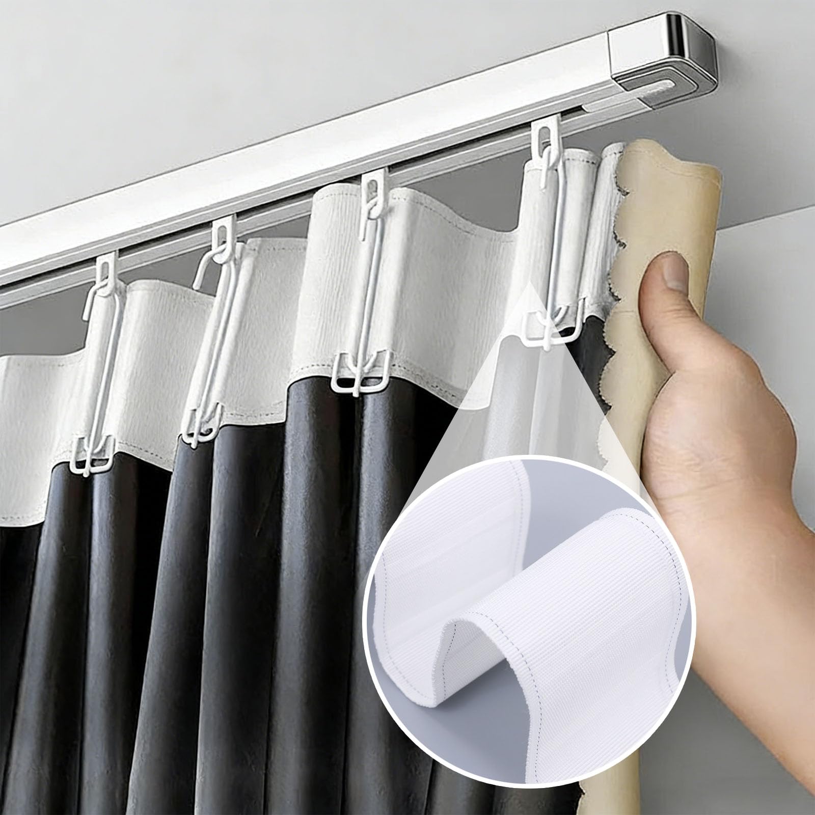 60 m x 7 cm - Blanc - Ruban de rideau à coudre - Ruban de fixation de rideau - Ruban fronceur - Ruban plissé - Ruban en tissu polyester - Ruban universel pour rideaux, bricolage