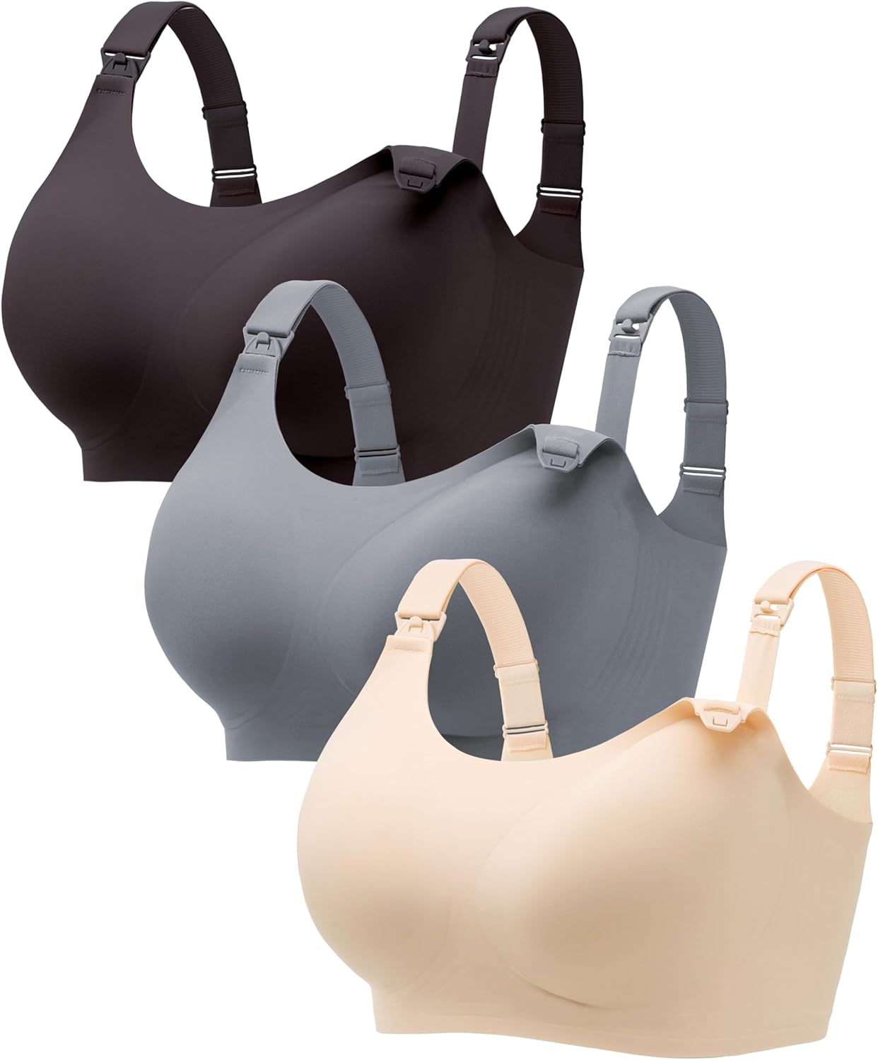 Angelhood Seamless Nursing Bra for Women Wire Free Full Coverage Comfort Maternity Bra with Extra Extender,3P