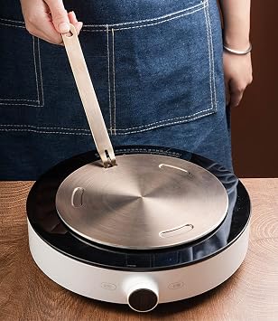 Heat Diffuser Plate, Grourarty Stainless Steel Cooking Induction Adapter Simmer Plate for Electric Gas Glass Cooktop Hob Ring, Induction Cooktop Converter Plate With Handle (16cm)