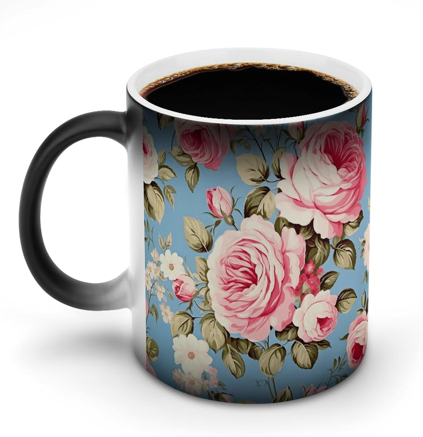 Color Changing Cups,Vintage Rose Blue Printed 11 Oz Ceramic Cups for Birthday Men Women
