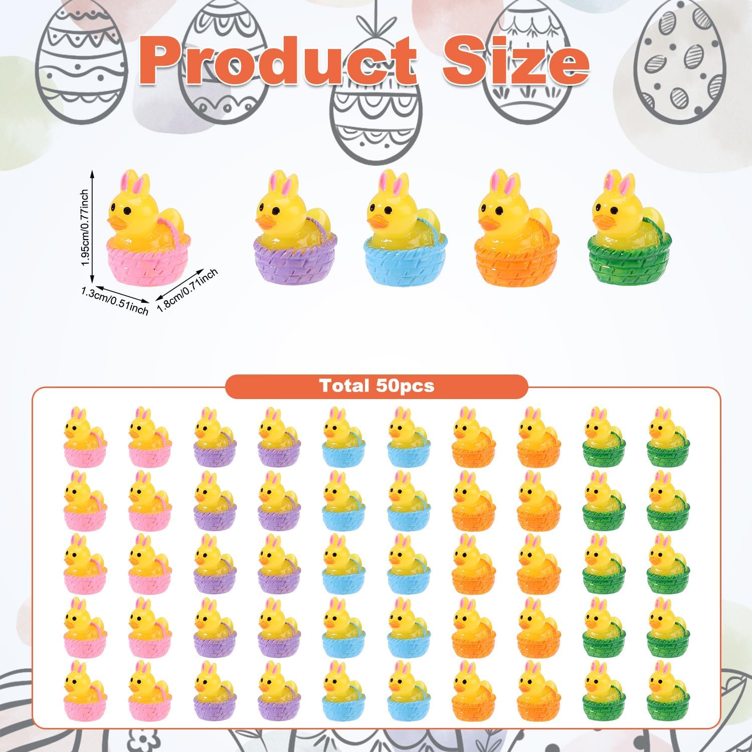 50pcs Easter Resin Ducks, Easter Bunny Ears Basket Ducks Easter Basket Stuffers Easter Party Favors Mini Resin Ducks Little Resin Ducks Miniature Resin Animals Small Resin Ducks