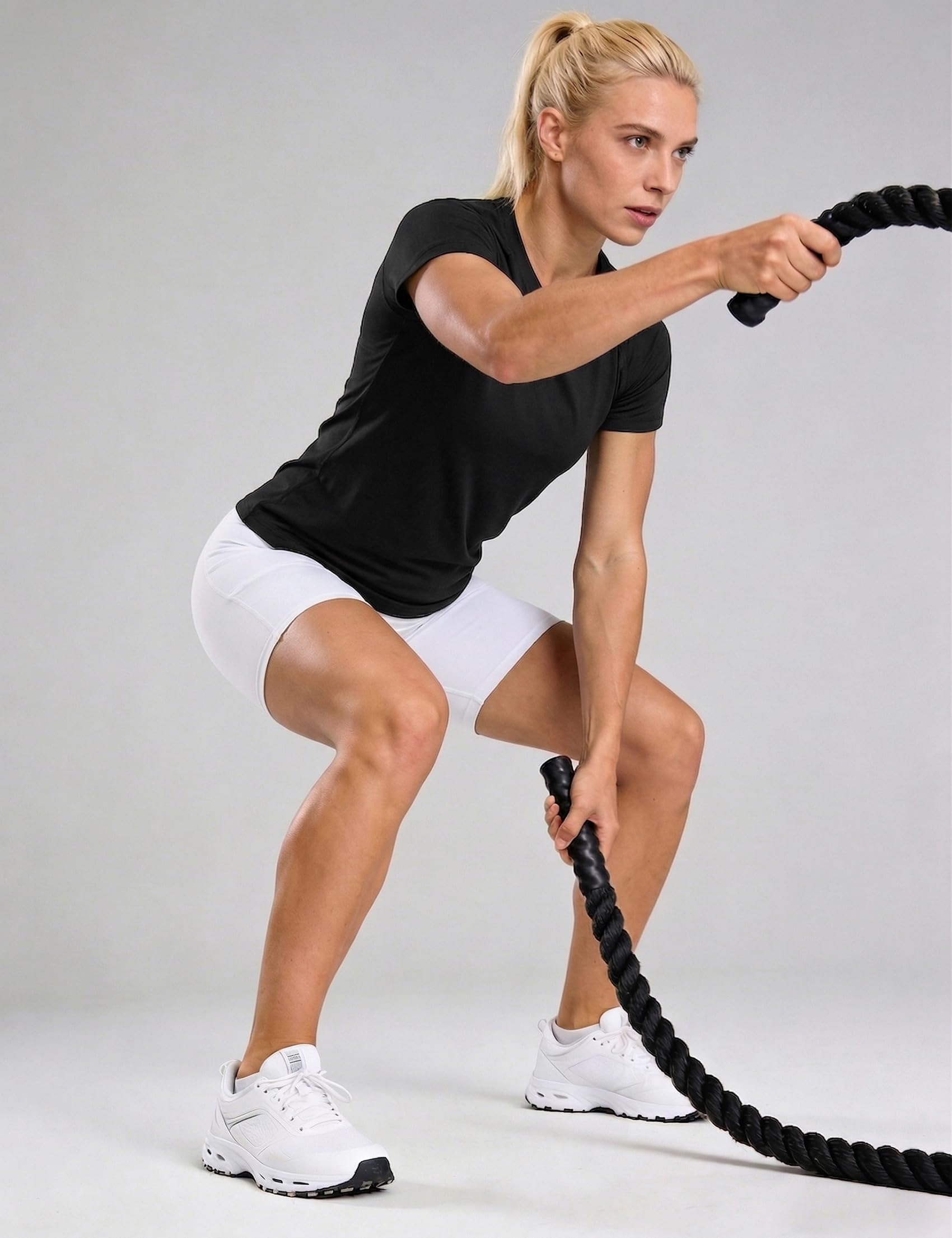 Camiseta Deportiva Mujer Manga Corta Cuello Redondo Camisetas Deporte Malla Trasera Secado Rápido y Transpirable Fitness Yoga Pilates S-XXL