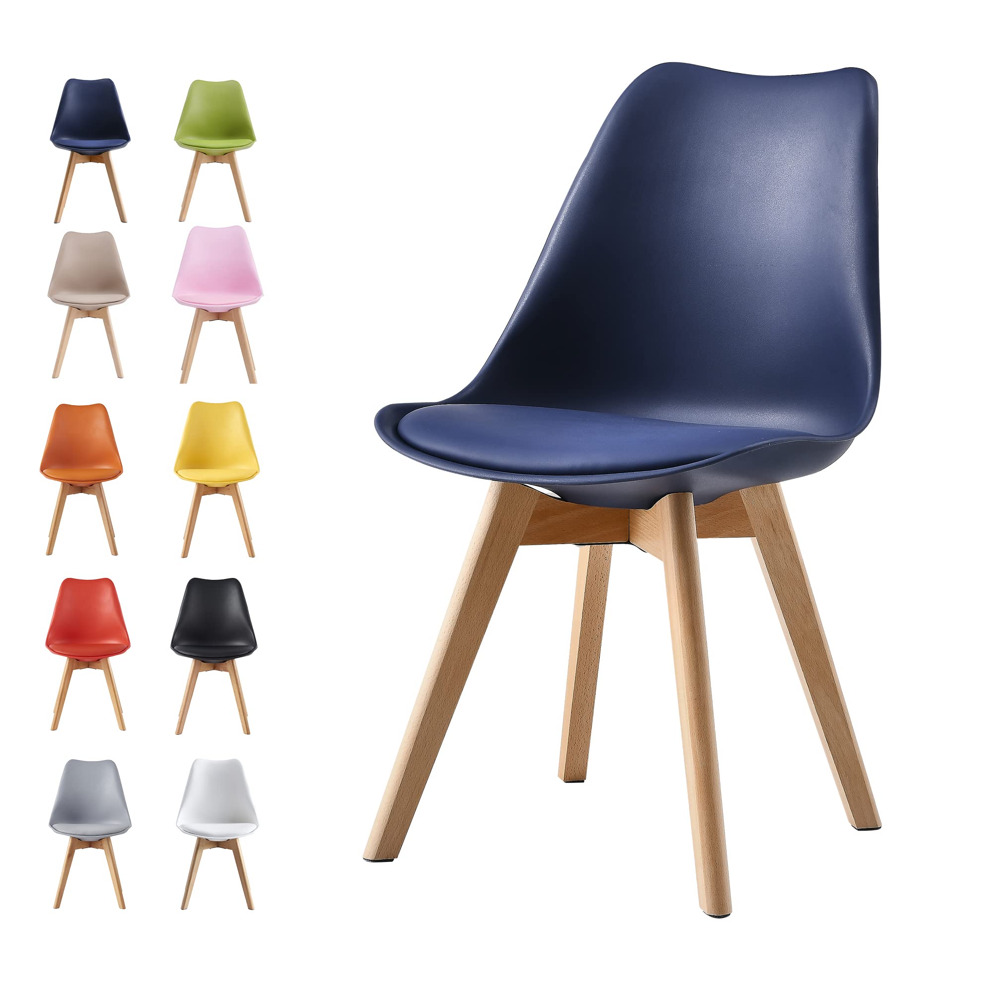 Dining Chairs Wooden Legs Soft Cushion Pad Stylish DELUXE Retro Lounge Dining Office EVA (Blue)