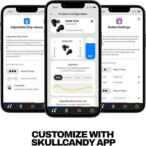 Miniatura 7 de Auriculares Skullcandy Dime Evo inalámbricos, auriculares Bluetooth, ajuste con aislamiento de ruido, hasta 36 horas de batería, micrófono para