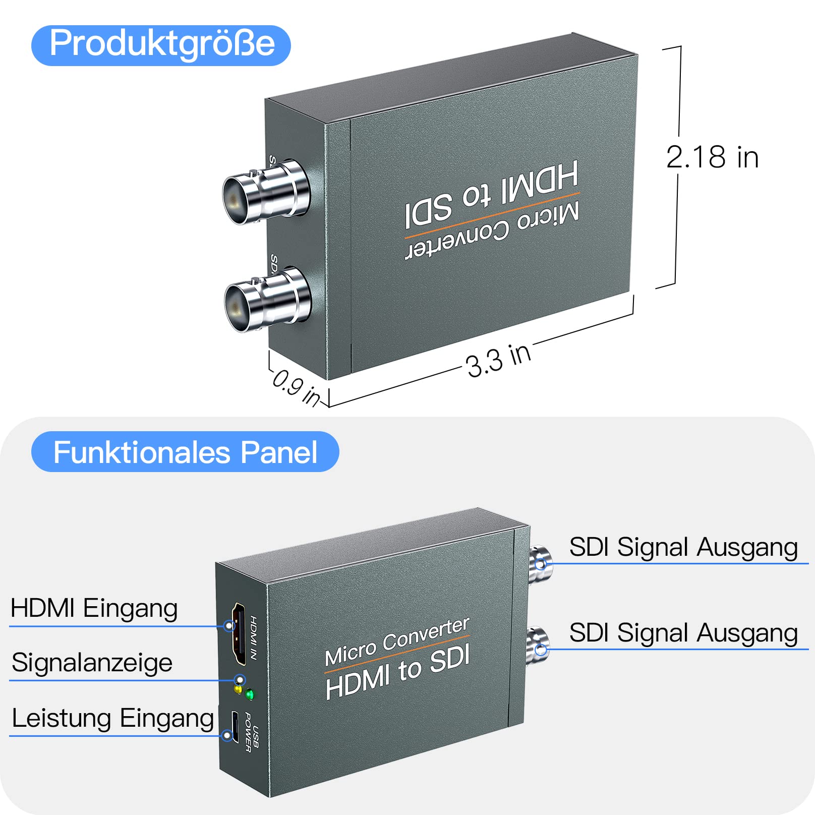 Convertitore HDMI a SDI, HDMI a 3G-SDI/HD-SDI, Audio Embedder 2 vie SDI, Supporta 1080P per fotocamera Home Cinema