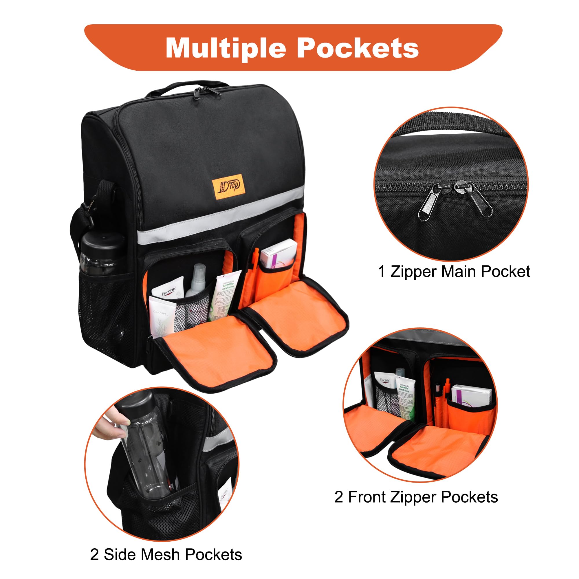 Mochila para silla de ruedas, bolsas para colgar en la parte posterior para usuarios de sillas de ruedas, bolsa impermeable para accesorios de silla de ruedas con tiras reflectantes (negro)