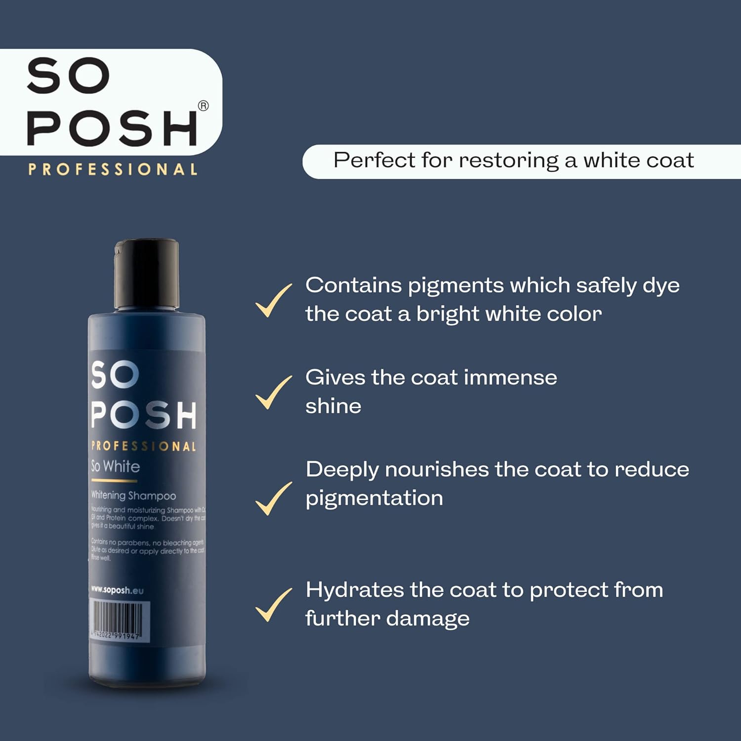 So White Dog Shampoo - with Coconut Oil, Brightens White Coats, Moisturizing & Nourishing, Sulfate, Ammonia & Paraben Free. 33.8 Oz