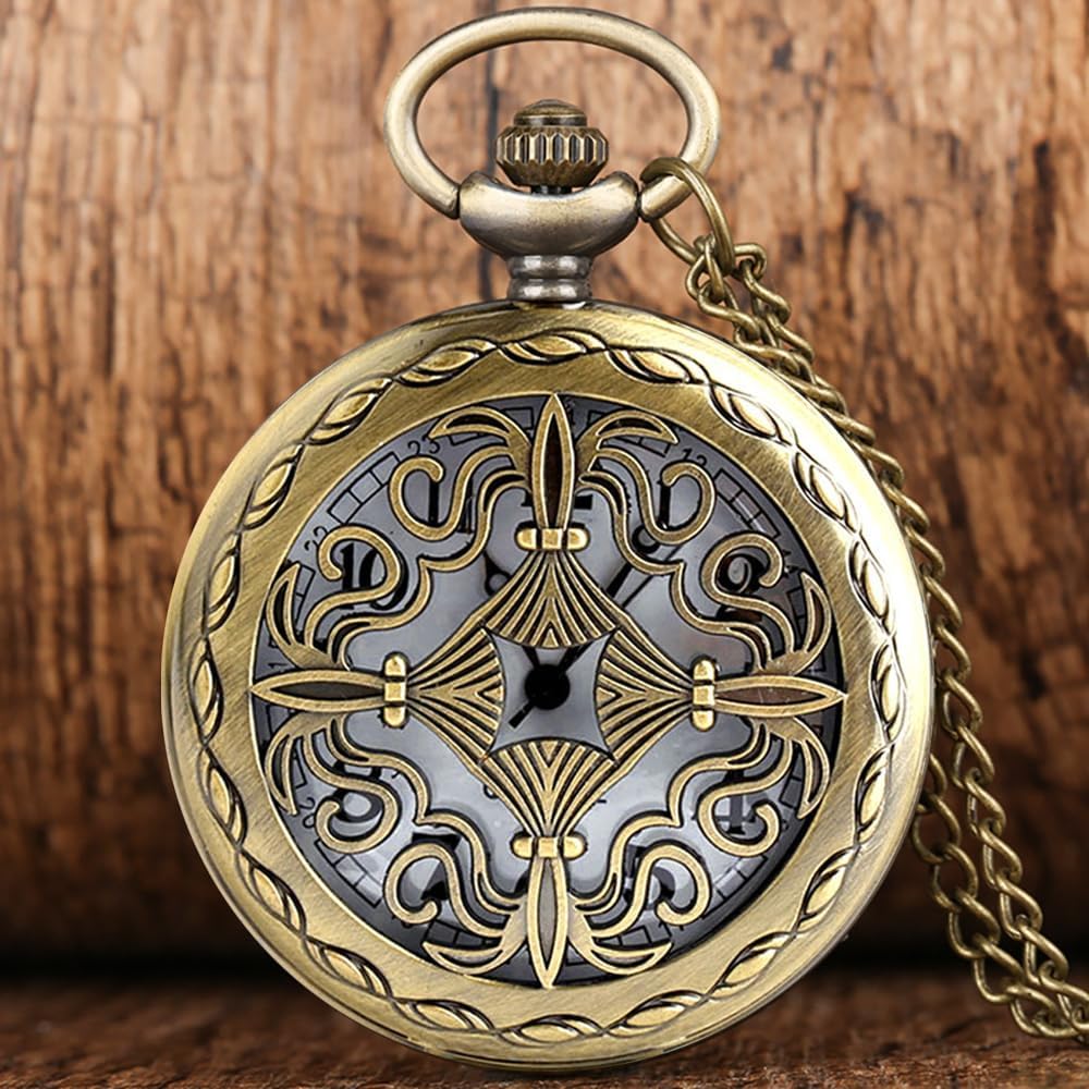 RNONDRY Vintage Quartz Pocket Watch for Men Women Men’s Skeleton Pocket Watches with Chain & Necklace Mens Gift for Birthday Gifts for Him Her Halloween