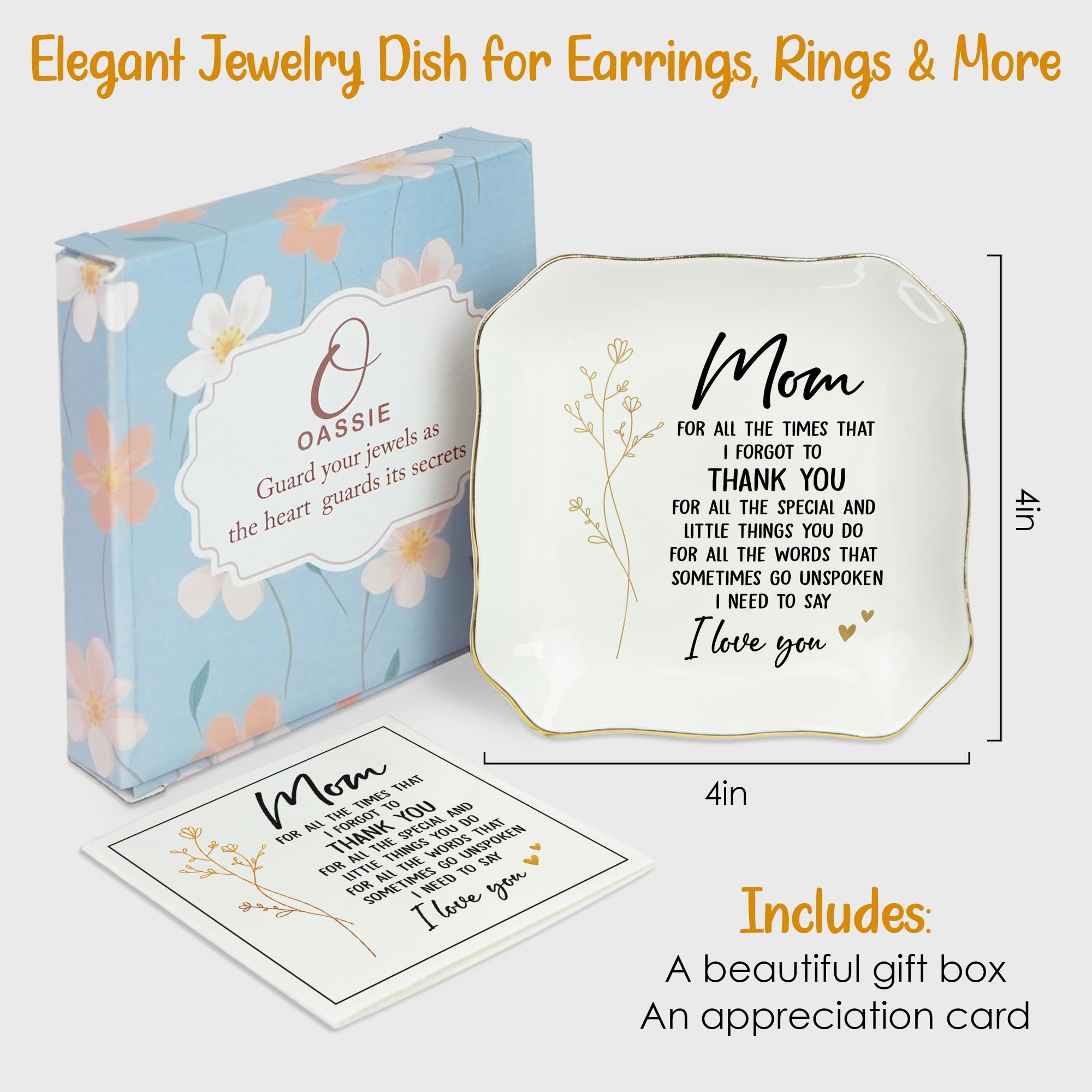Regalos para mamá: Día de la Madre, Navidad, agradecimiento, regalos de cumpleaños para mamá de hija, hijo, mamá, suegra, plato de agradecimiento para anillos y aretes, bandeja de porcelana de 4 x 4