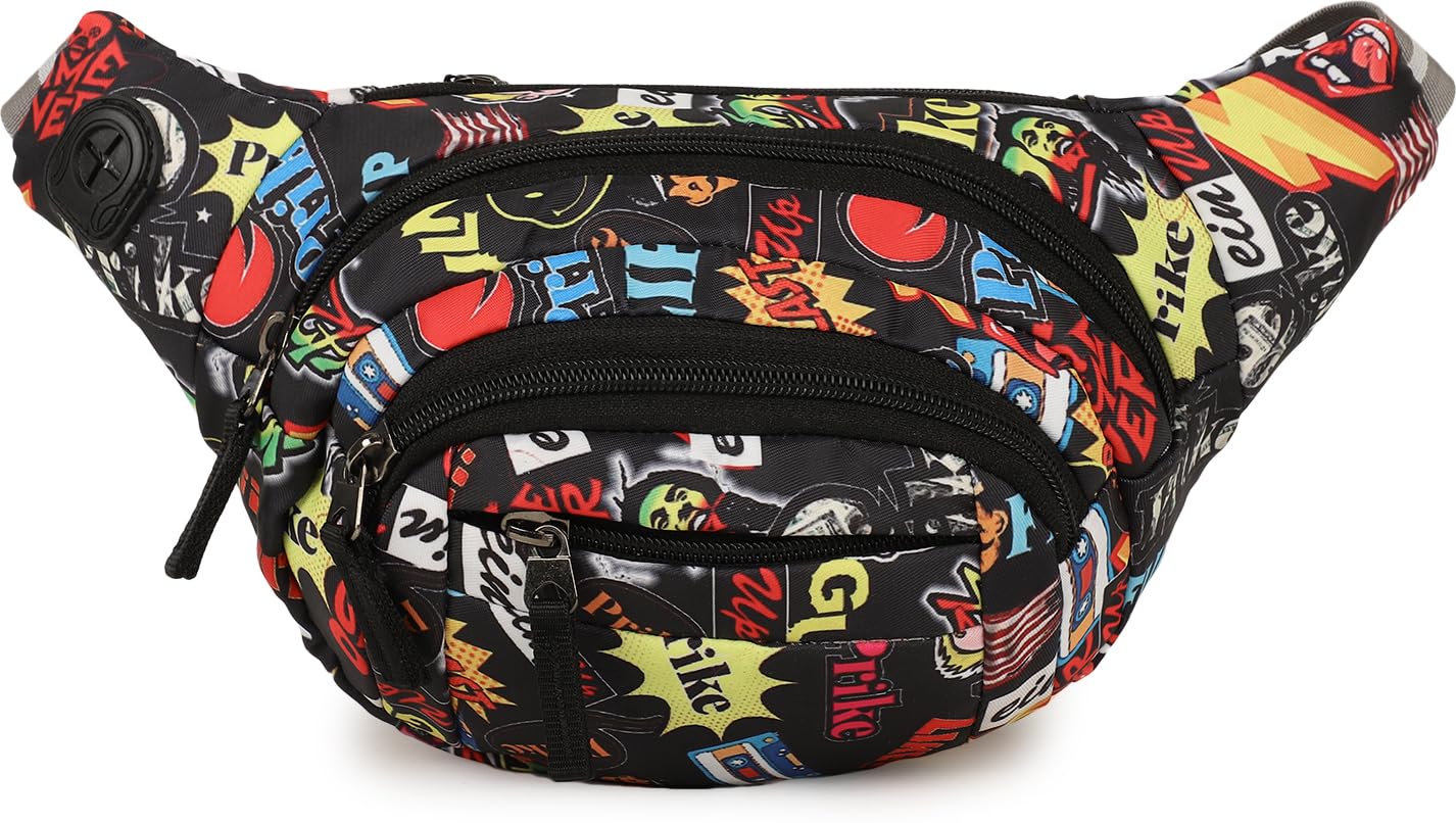 world star Polyester Waist Pack Travel Handy Hiking Zip Pouch Document Money Phone Belt Sport Bag for Men and Women and Adult | Multicolor | FKH Fluffy Printted Waist Bag-picture-28