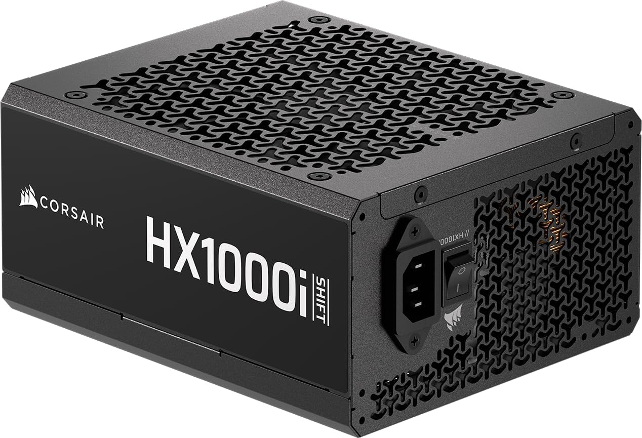HX1000i Shift Fully Modular ATX Power Supply – Built-in iCUE Link System Hub, Native 12V-2x6 Cable, ATX 3.1 & PCIe 5.1, Side-Mounted Connectors, Cybenetics Platinum – Black