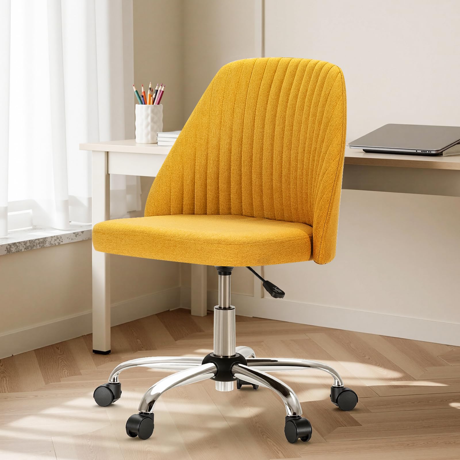 DUMOS Office Chair Comfy Desk Chair Roliing Vanity Swivel Task Chairs with Wheels Wide Seating Armless Height Adjustable