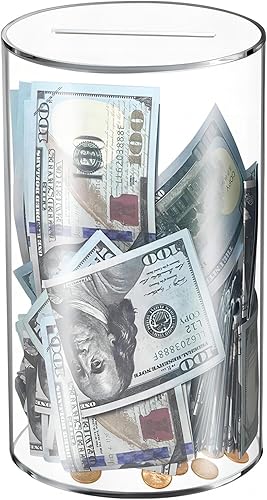 Alcancía transparente para adultos y niños que debe romperse para abrir caja de dinero acrílica sin penable de 10 x 6 pulgadas para ahorrar dinero
